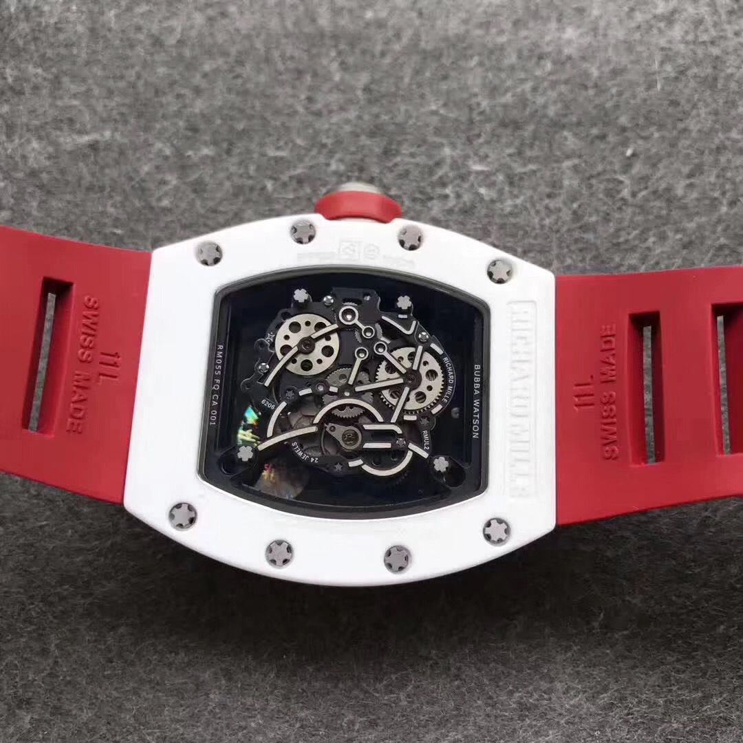 Richard Mille Replica Rm055 White Ceramic Red Rubber Watches